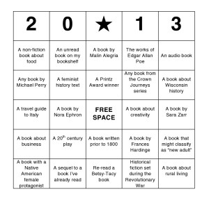 Brianna's Reading BINGO Card